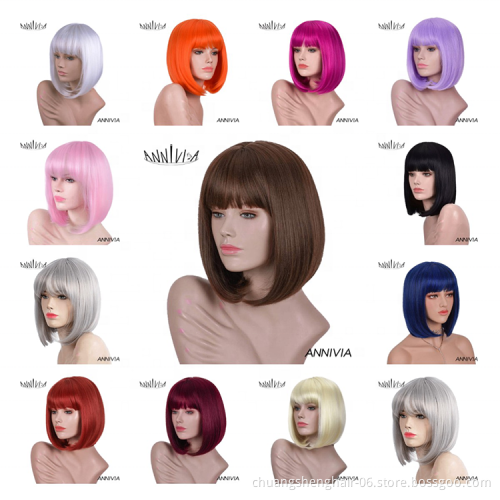 Top quality 613 color short curly for black women hair straight with bangs synthetic highlighted wig's colored wig bob wigs